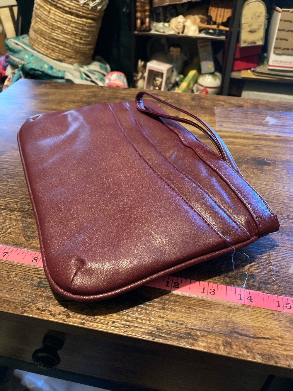 Faux leather burgundy clutch/wristlet